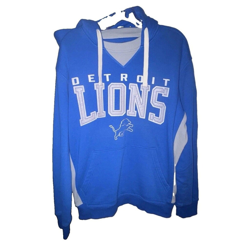 Detroit Lions NFL Hoodie Men’s L Blue Gray Colorblock Pullover Sweatshirt Large